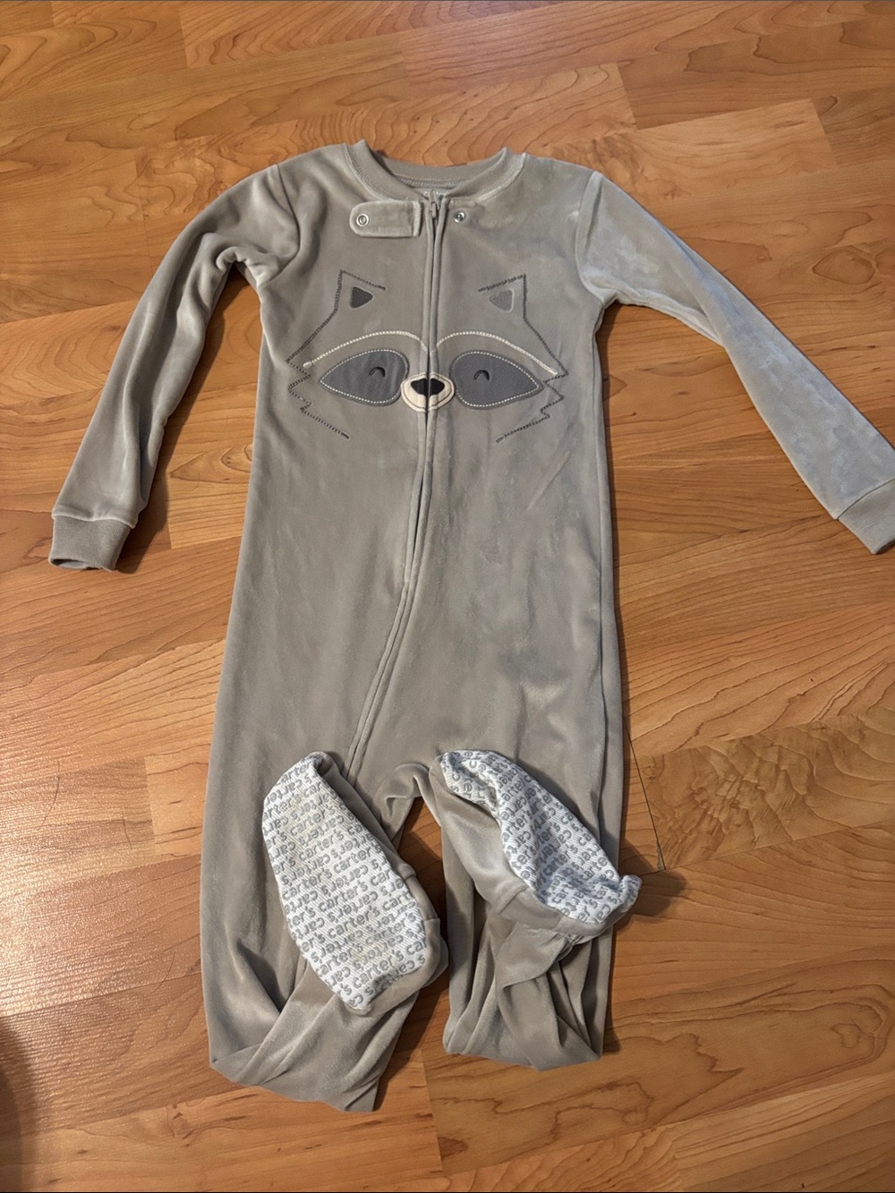 Carter's Grey Raccoon Fleece One-Piece Footed Pajamas